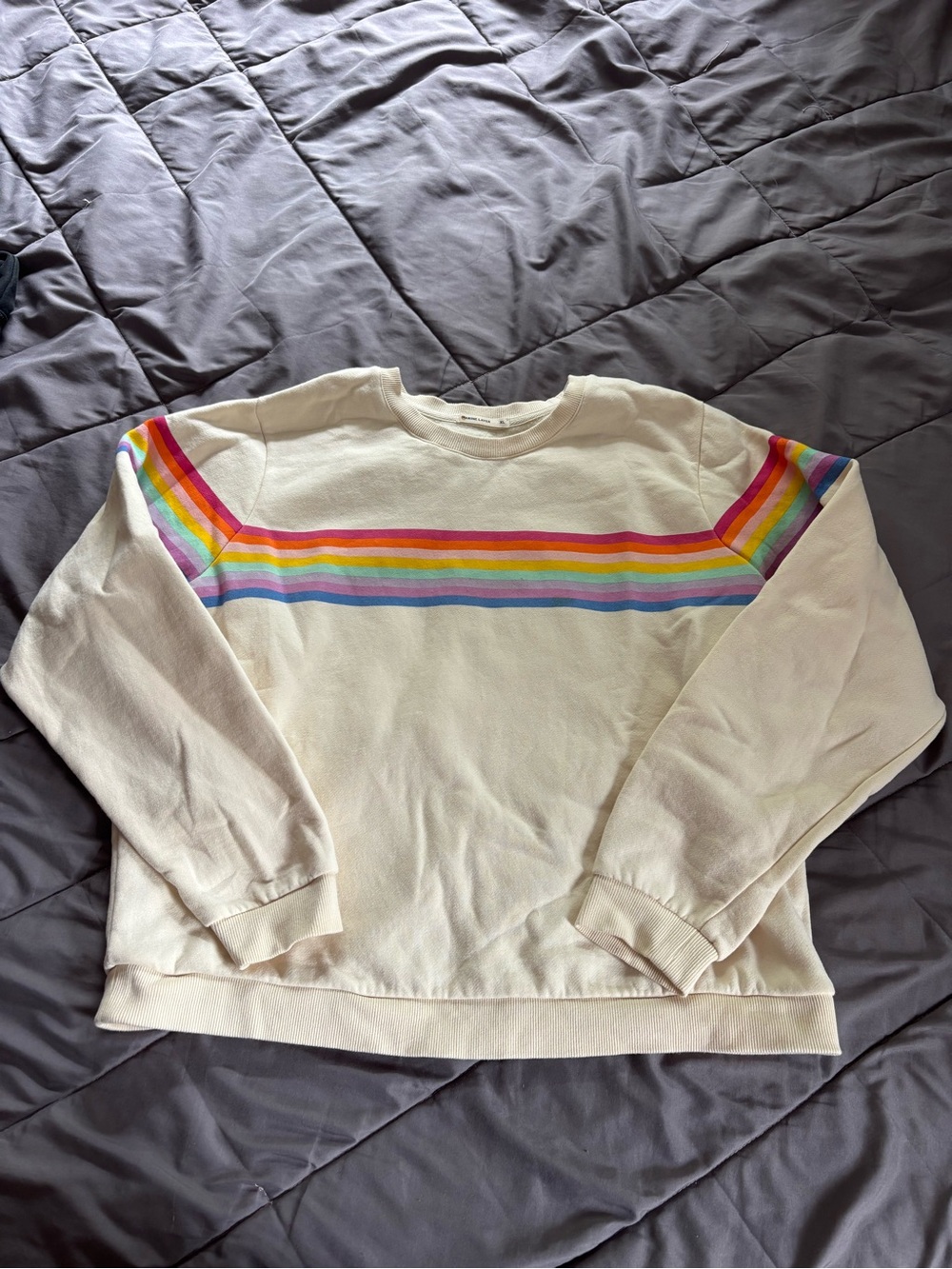 Marine Layer Cream Sweatshirt with Rainbow Stripes